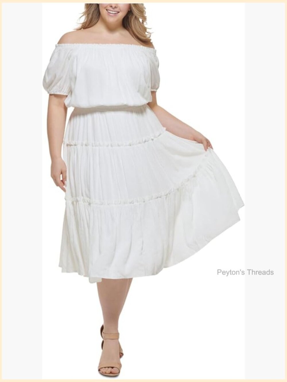 Off the Shoulder Chiffon Midi Dress Floral Smocking Plus Size